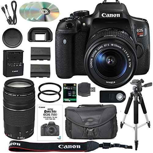 Canon EOS Rebel T6i / 750D DSLR Camera Bundle with Canon EF-S 18-55mm IS STM Lens + Canon EF 75-300mm III Lens + 64GB SDXC Memory Card + Accessory Kit - International Version