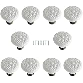 Eledabra White Ceramic Kitchen Cabinet Knobs and Pulls, Retro Vintage Round Drawer Knobs, Decorative Closet Door Handles 10 pcs