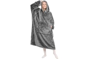 Markdang 45” Wearable Blanket Hoodie Oversized Lengthened Giant Fleece Comfy Sherpa Sweatshirt Blanket For Men, Women