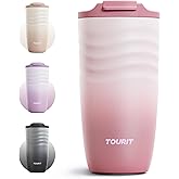 TOURIT 16 oz Travel Coffee Mug, Insulated Stainless Steel Travel Mug with Lid, Leak-Proof Double-Wall Vacuum Tumbler, Reusable Coffee Cup - Rose