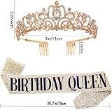 Leixi Birthday Queen Sash & Rhinestone Tiara Set Gold Birthday Kit view 2