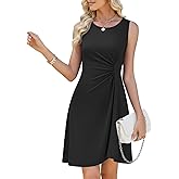 WEACZZY Women's Summer Sleeveless Dress Ruched Waist Flowy A Line Mini Cocktail Party Dresses