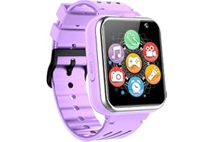 OVV Kids Smart Watches Girls Boys Age 3-12 with 24 Games Dual Camera 1.54" Touch Screen Music Video Player Pedometer Alarm Clock Torch Calculator Calendar Children Digital Wrist Watch Learning Toy Gift