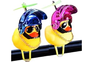 WONUU Rubber Duck Car Ornaments, 2Pcs Yellow Duck Car Dashboard Decorations Squeeze Duck Bicycle Horns with Propeller Helmet