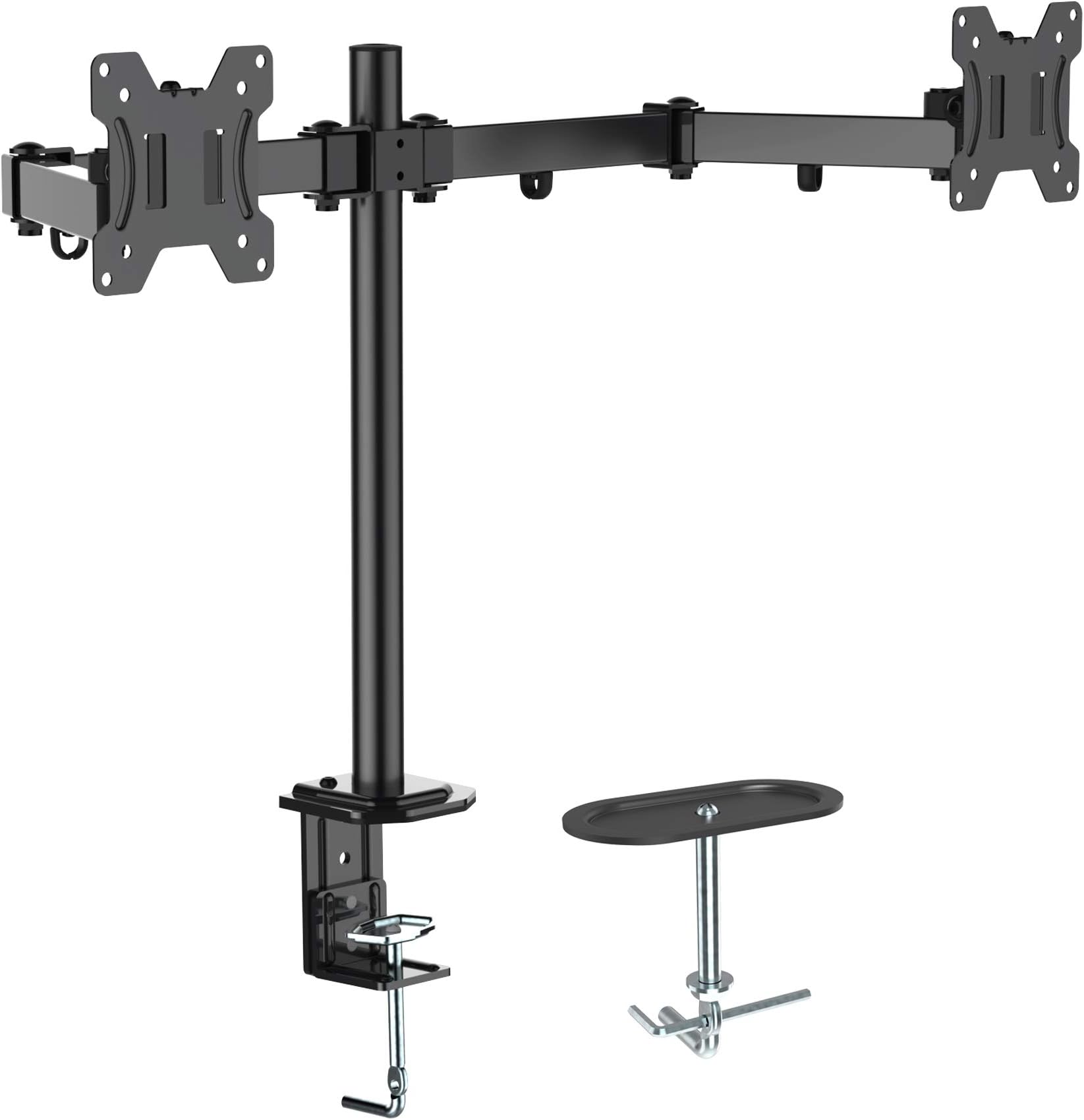 Dual Monitor Stand Dual Articulating Monitor Arm Double Monitor Desk Mount-Fits Most 13-27 Inch LCD LED Monitors Adjustable VESA Bracket with C Clamp, Grommet Mounting Base Hold 17.6 LBS by EVERVIEW