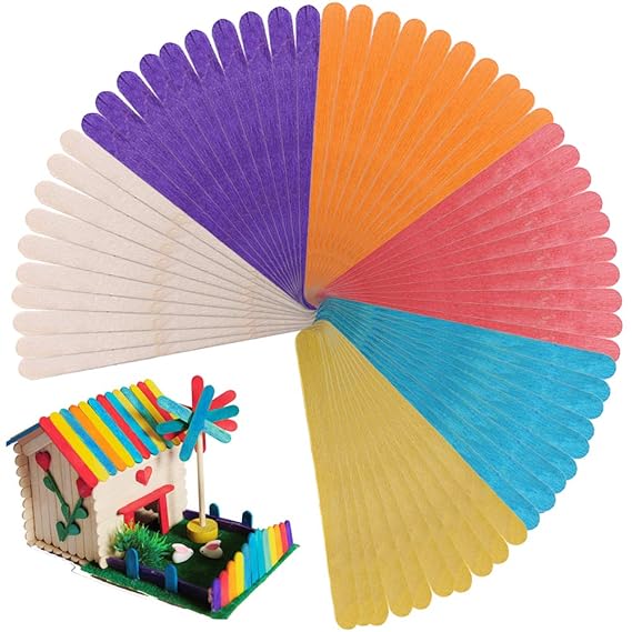 HO2NLE 200 Stück Holzstäbchen zum Basteln Eisstiele bunt Holzspatel Holz Stäbchen für DIY Handwerk Malen Verzieren 114x10x2mm