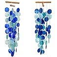 Two Capiz Shell Wind Chimes Outdoor, Outdoor Large Memorial Wind Chimes, Sympathy Wind Chimes Gifts for Patio, Garden, Yard Decoration, Blue