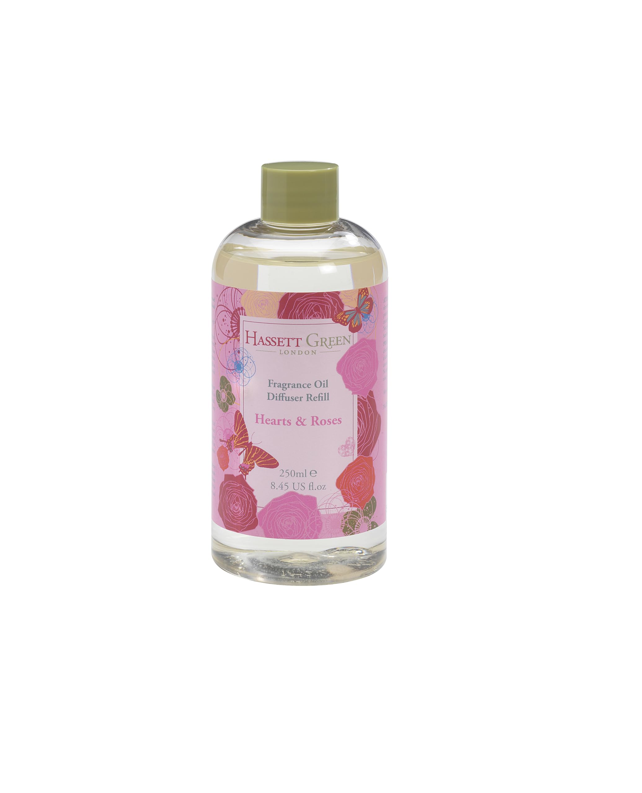 Hassett Green London - Hearts & Roses - Fragrance Oil Reed Diffuser Refill - Larger Size 250ml Bottle