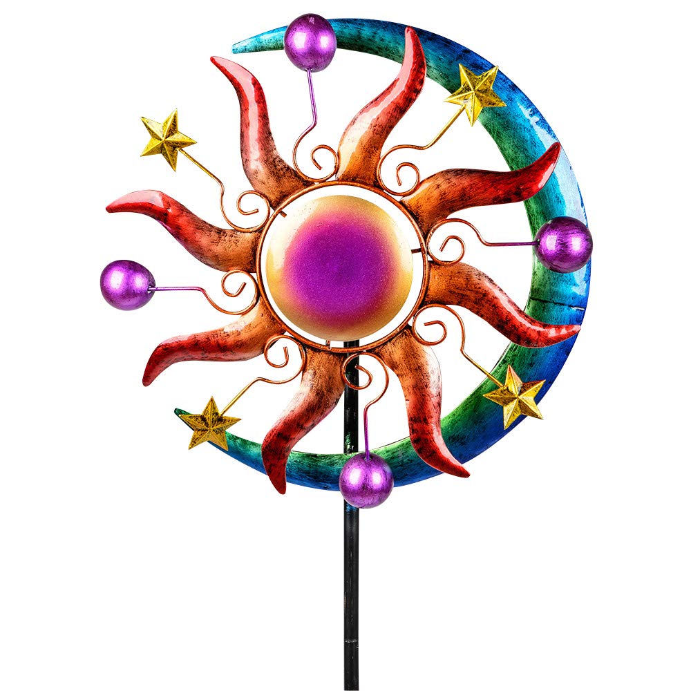 formano Multicolor Metal Floral Bird Repellent Windmill, 124 cm - Garden Decoration and Wind Chime