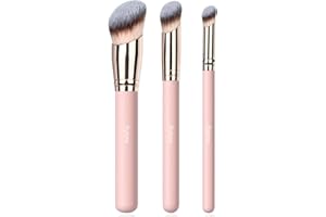 Rytrre 3Pcs Angled Foundation Brush, Concealer Brush Under Eye Nose Contour Brush Kabuki Makeup Brush for Beauty Makeup Liquid Cream Powder Blending Buffing Stippling (P-170S+270S+370S)
