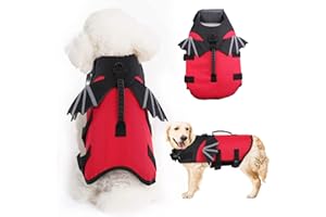 ROZKITCH Dog Life Jacket, Red Ripstop Pet Floatation Evil Life Vest for Small Middle Large Dog, Safe Durable Comfortable Adjustable Preserver with High Buoyancy for Swimming Boating at Pool Beach