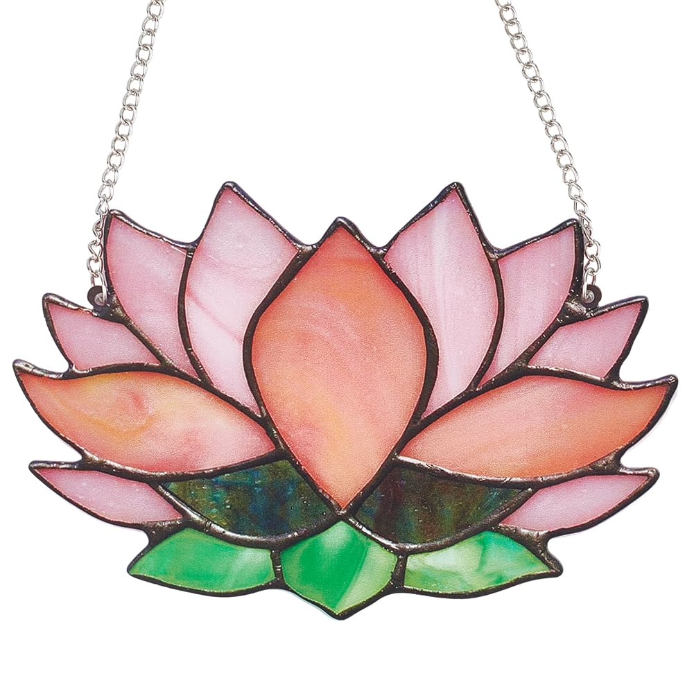 CREATCABIN Lotus Suncatcher Stained Window Hangings Acrylic Window Panel Glass Window Hangings Decor Lotus Flower Wall Art Sun Catcher Ornament Gift for Mom Women Kitchen Livingroom 9.4x15cm