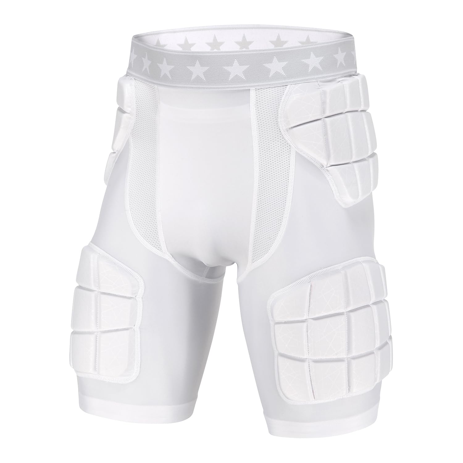 Photo 1 of Surlim 5-Pad Football Compression Girdle/Shorts, Football Padded Shorts, Football Girdle Hip and Thigh Protector (White, Medium)