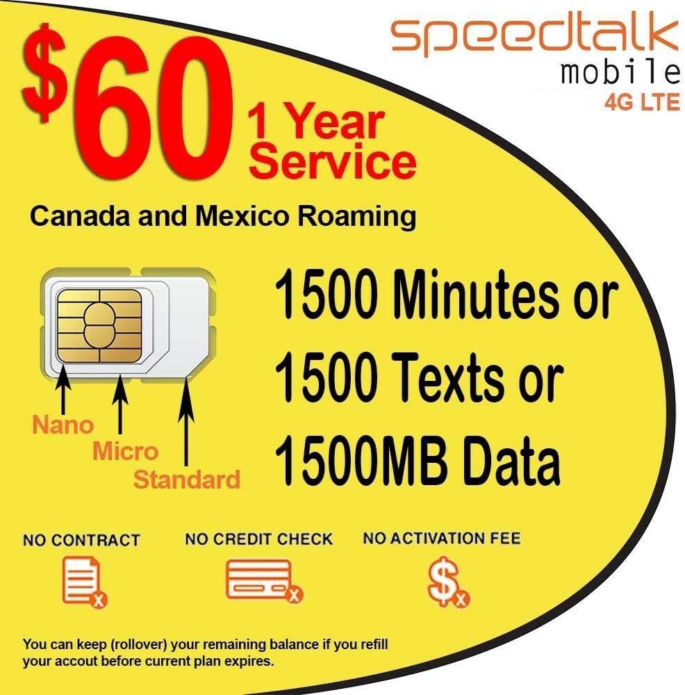 Amazon Com 1 Year Prepaid Gsm Sim Card Rollover 1500 Talk Text Data
