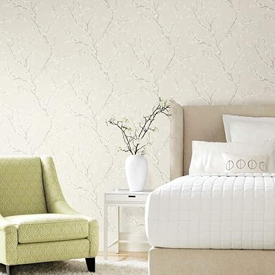 RoomMates Beige Cherry Blossom Peel and Stick Wallpaper