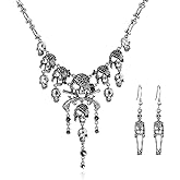 MAQVQLU Halloween Skeleton Necklace Earrings for Women Pirate Skull Tassel Necklace Halloween Jewelry