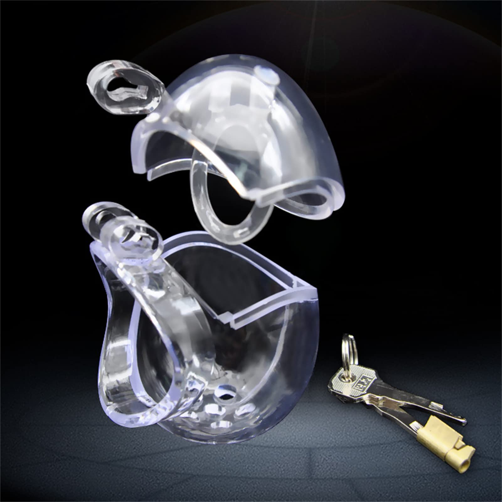 Egg Shape Male Chastity Cage with Invisible Lock, Penis Cage with Barbed Ring Fully Restraint Male Transparent Chastity Device(43mm)