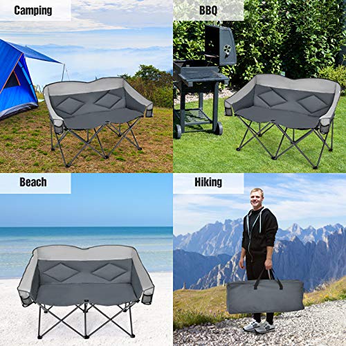 Goplus Loveseat Camping Chair, Double Folding Chair for Adults Couples