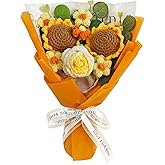 Crochet Flower Bouquet, Handmade Sunflower, Rose, and Daisy Combination, Perfect for Mother's Day, Wedding, Birthday,Anniversary, Home Decor, Ideal Gift for Women, Mom, Wife, and Friends (Orange)