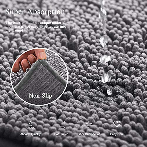 Premium Chenille Bathroom Rug Mat,Extra Soft and Absorbent Shaggy Bathroom Shaggy Rugs,Machine Wash/Dry, Luxury Plush Carpet Mats for Tub, Shower, and Bath Room (32 x 20 Inch, Grey)