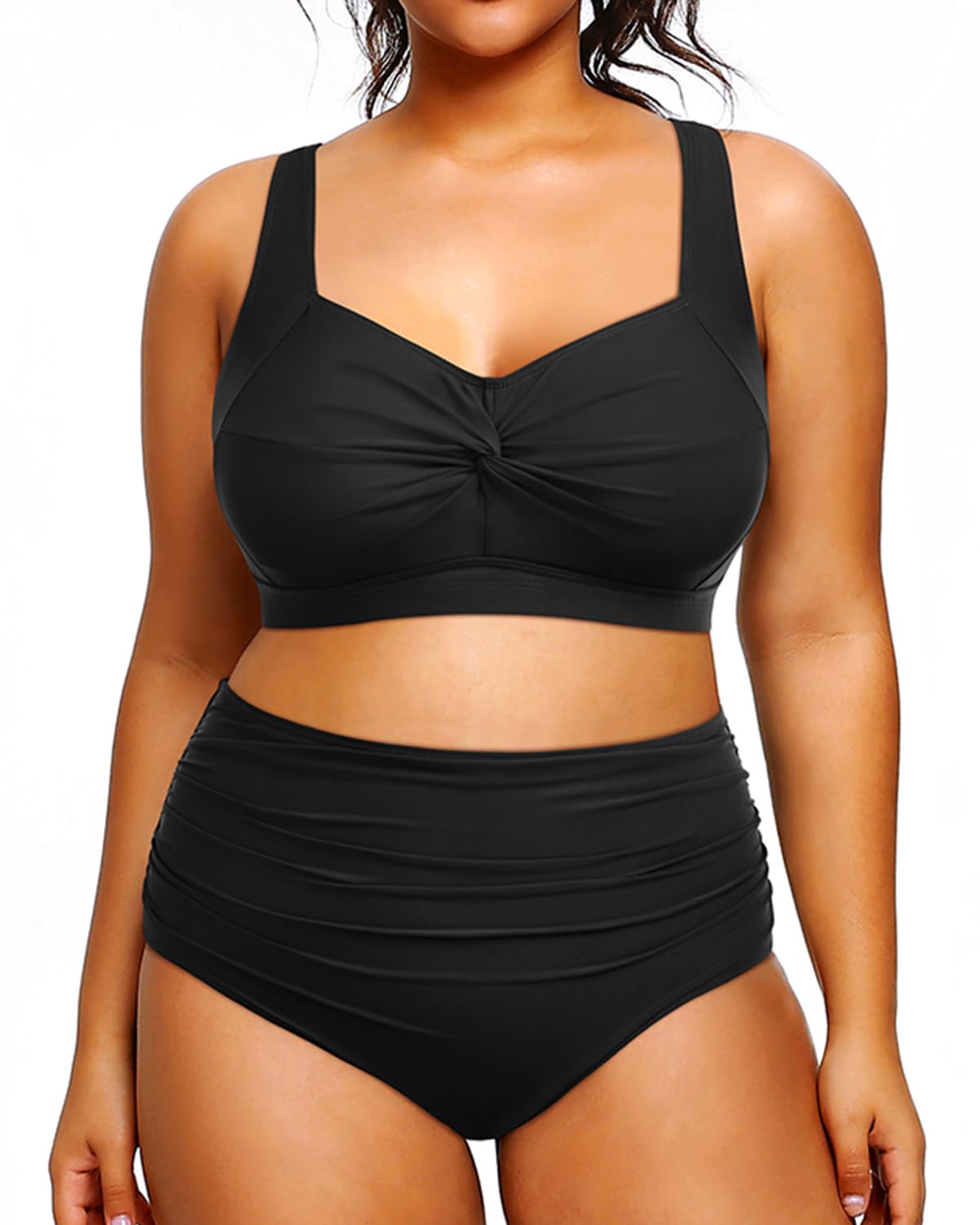 Photo 1 of Tempt Me Women Plus Size High Waisted Bikini Set Two Piece Swimsuit Tummy Control Bathing Suits Black 16 Plus