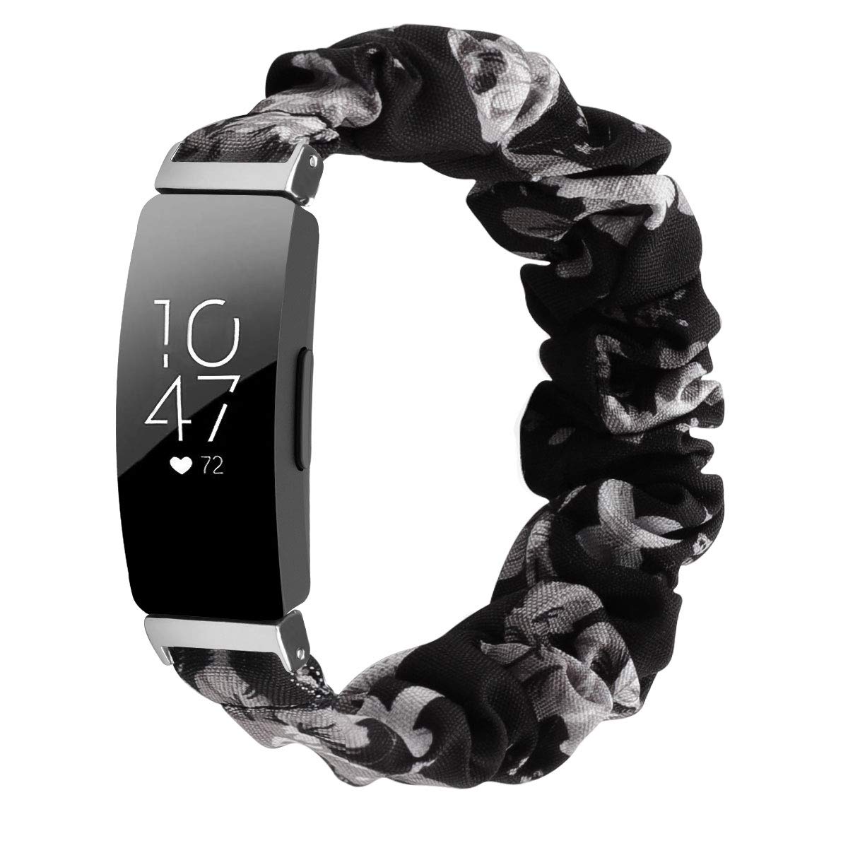 Photo 1 of FitTurn Cute Elastic Bands Compatible with Fitbit Inspire 2/ Inspire HR/Inspire/Ace 2 Elastic Cloth Pattern Printed Fabric Wristbands Bracelet Watch band for Inspire 2 (Grey flower*black)