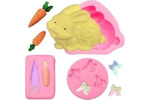 LCCAKEM Easter Bunny Ears Fondant Mold, 3D Large Rabbit Silicone Mold, Carrot Chocolate Baking Mold for Cake Decoration Cupcake Topper Candy Sugar Craft Gum Paste Clay Resin