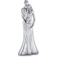 DreamsEden Family of 3 Sculpture Statue, Abstract Resin Parents & Daughter Figurine Art Ornament for Home Decoration Anniversary First Child Gifts, Silver