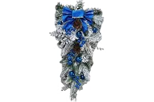 Oshhni Christmas Teardrop Bow Swag Snowy Decorative Artificial Wreath for Front Door Wedding Home Celebrations Christmas Deco