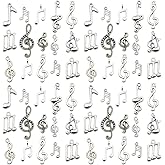 Sailanzi 80pcs Alloy Ancient Silver Music Symbol Set Series Pendant Jewelry Making DIY Keychain Earrings Pendant Various Design Charms for Jewelry Making Bracelets Necklace (SN53)