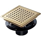 SaniteModar Shower Drain, 6 inch Shower Floor Square Drain with Flange, Removeable Grid Panel SUS 304 Stainless Steel Square Shower Drain, Brushed Gold