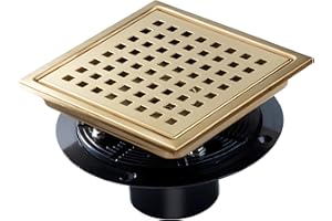 SaniteModar Shower Drain, 6 inch Shower Floor Square Drain with Flange, Removeable Grid Panel SUS 304 Stainless Steel Square Shower Drain, Brushed Gold