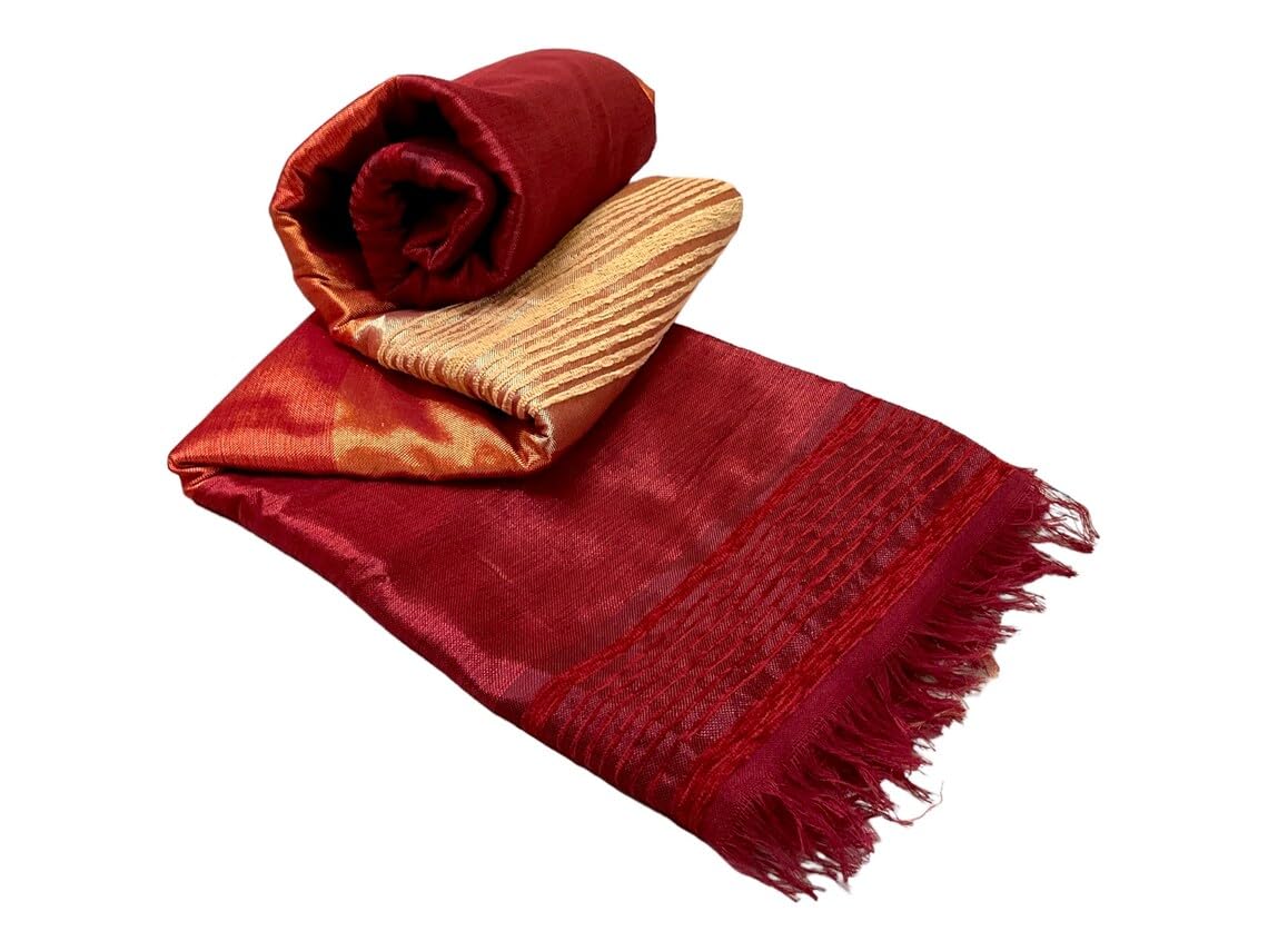 Moroccanity Moroccan Handcrafted Sabra Silk and Chenille - Red And Golden Yellow Cactus Silk Hand Loomed Throw Blanket 2.90 x 2m