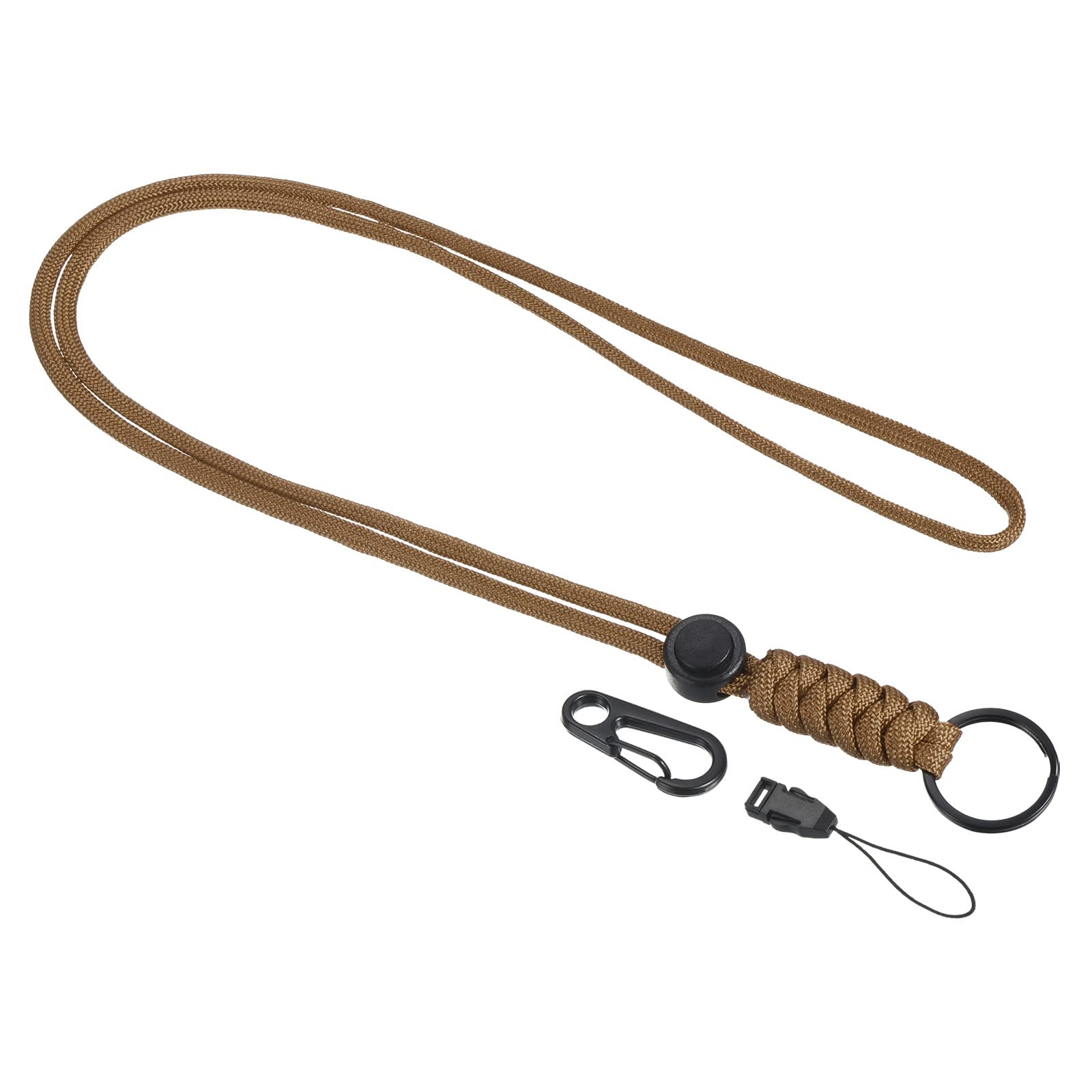 PATIKIL Paracord Lanyard 20.5 Inch, Necklace Keychain Cord Metal Clasp Hook Ring Strap for Keys Whistle ID Card Badge Holder, Brown