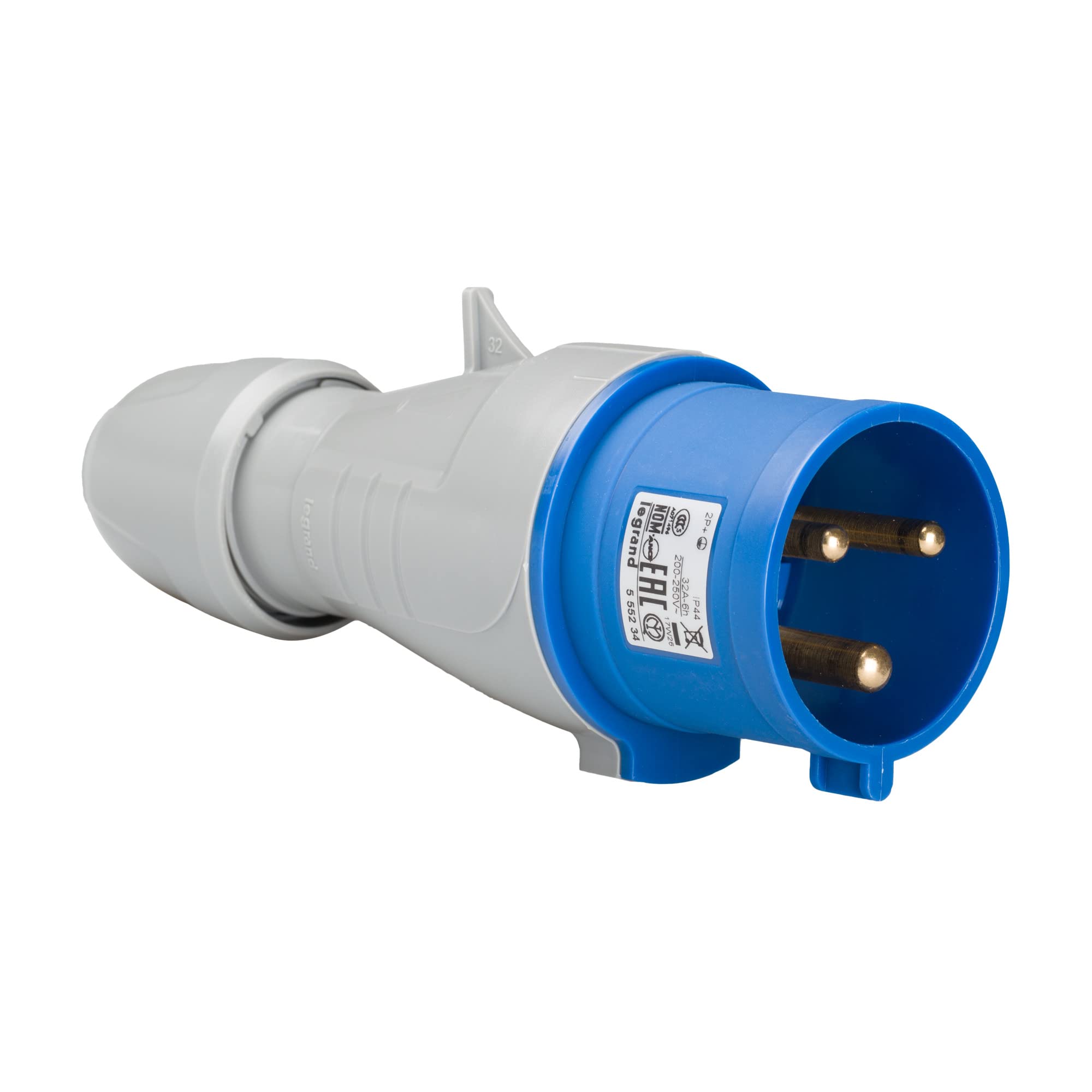 Legrand CEE plug 32 A, blue 3-pin (2P + PE), 6 h (230 V/32 A), protection rating IP44, IK09, 090107