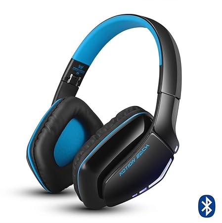 Bluetooth 4.1 Kopfhörer/Headset wireless faltbar Over Ear mit Mic-KOTION EACH B3506 |PC Handy PS4(inkl.Line-in Kabel)|Blau
