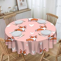 IBILIU Cute Corgi Dog Round Tablecloth,Kawaii Puppy