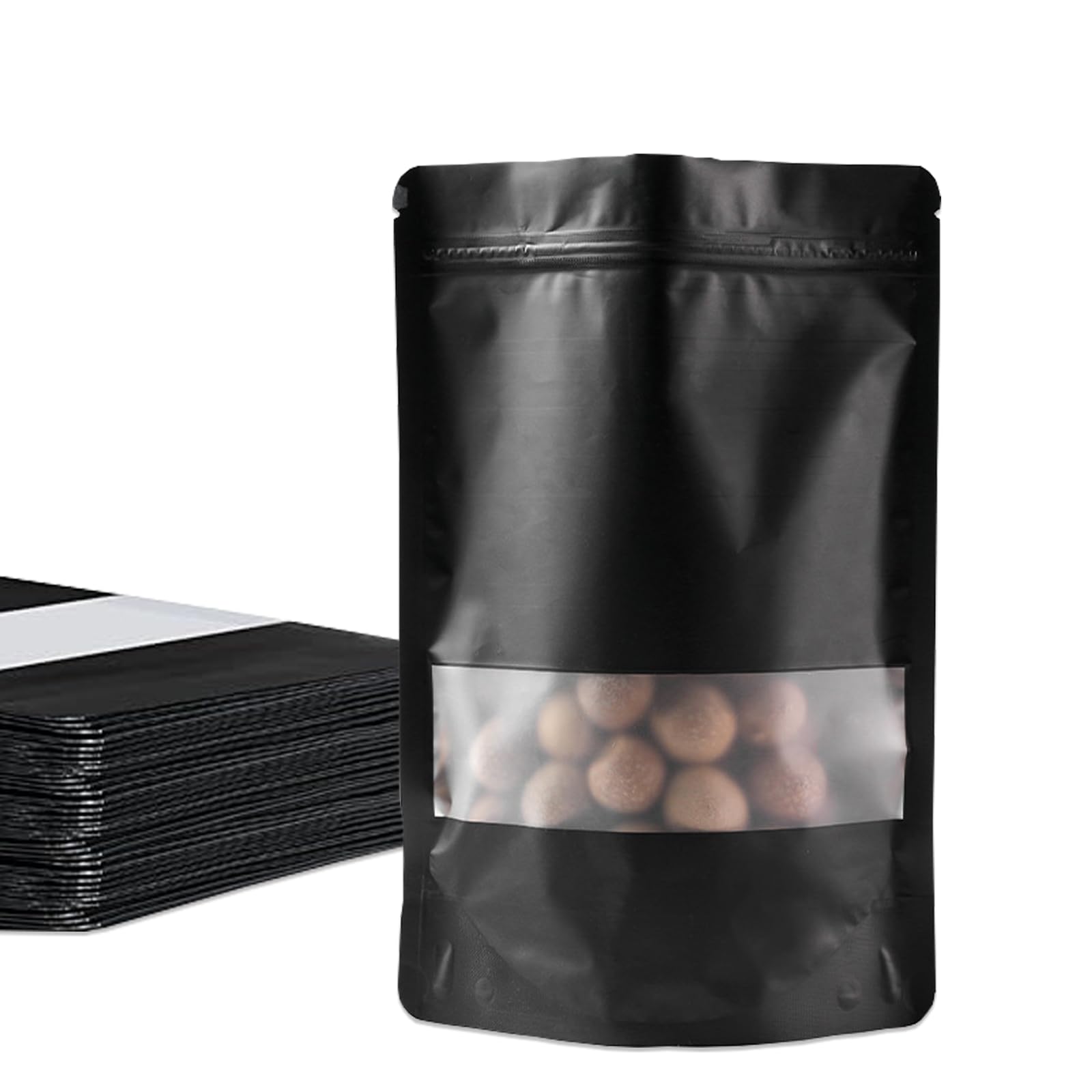 Photo 1 of 100 Pcs Resealable Bags, Smell Proof Bags with Ziplock and clear Window, Stand-up Foil Pouch Bags Assorted Sizes (Black, 4" x 6")