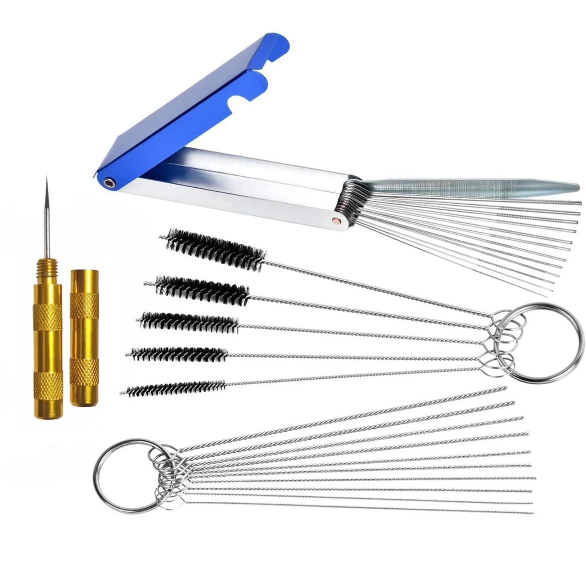 Photo 1 of LImeiy Carburetor Carbon Dirt Jet Remove Cleaner, 13 Cleaning Wires Set + 10 Cleaning Needles + 5 Nylon Brushes + 1 Sharp Pick Tool Kit for Motorcycle ATV Moped Welder Carb Chainsaw Spray Guns Torch