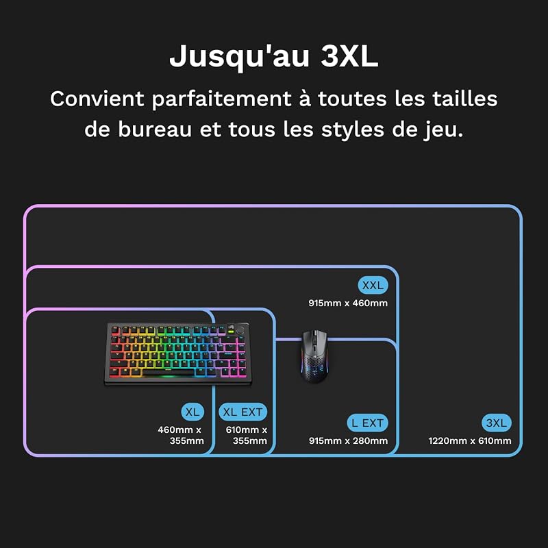 Gaming Musmatta GMP 2 GLED Large Extended – 2-Zones RGB-belysning, InfiniGlow sömlös Kant, Premium tygyta, Halkfri gummibas – 915 mm×280 mm×3 mm – Extra stor skrivbordsmatta