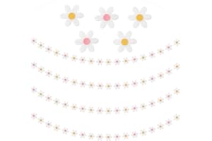 A1diee 4Pcs Summer Daisy Groovy Boho Garland Felt Artificial White Flower Vines Banner Spring Daisy Party Supplies Flower Garlands Aesthetic Indoor Outdoor Decoration for Wall Patio Nursery Home Room