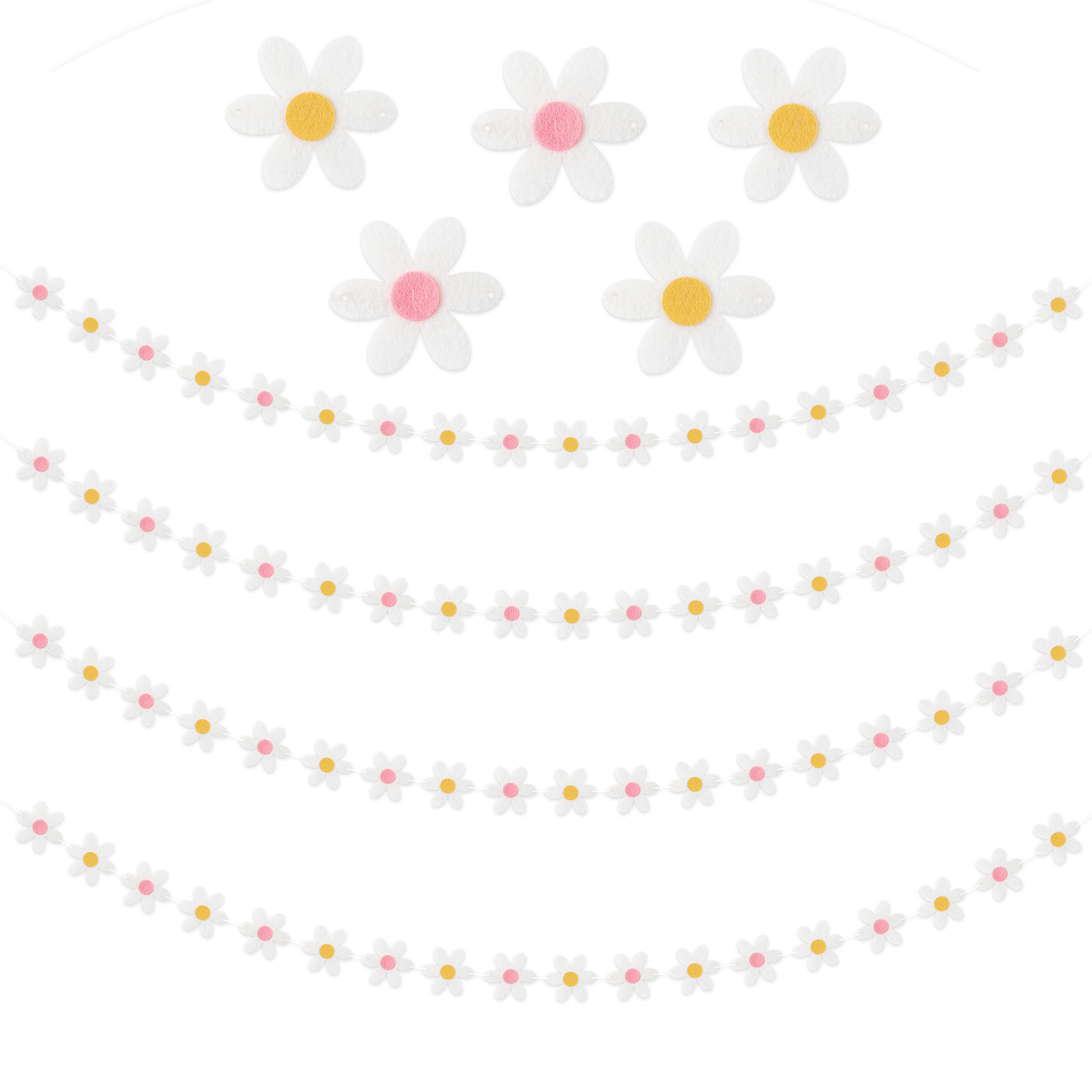 A1DIEE 4Pcs Groovy Daisy Flowers Felt Banner Retro Hippie Boho Garland Bunting Ornaments Daisy White Flowers Hanging Banner for Room Decoration Holiday Photography Background Birthday Party Supplies