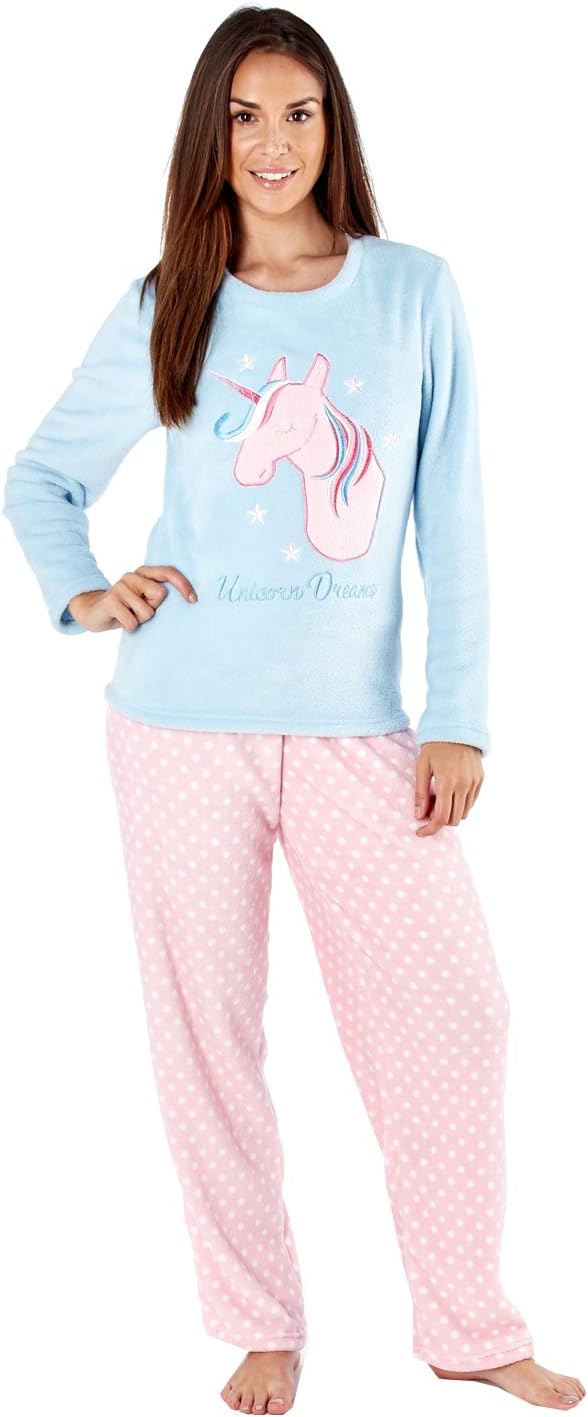 Ladies Full Fleece Winter Pyjama Set ~ Unicorn, Owl, Sweet Dreams.