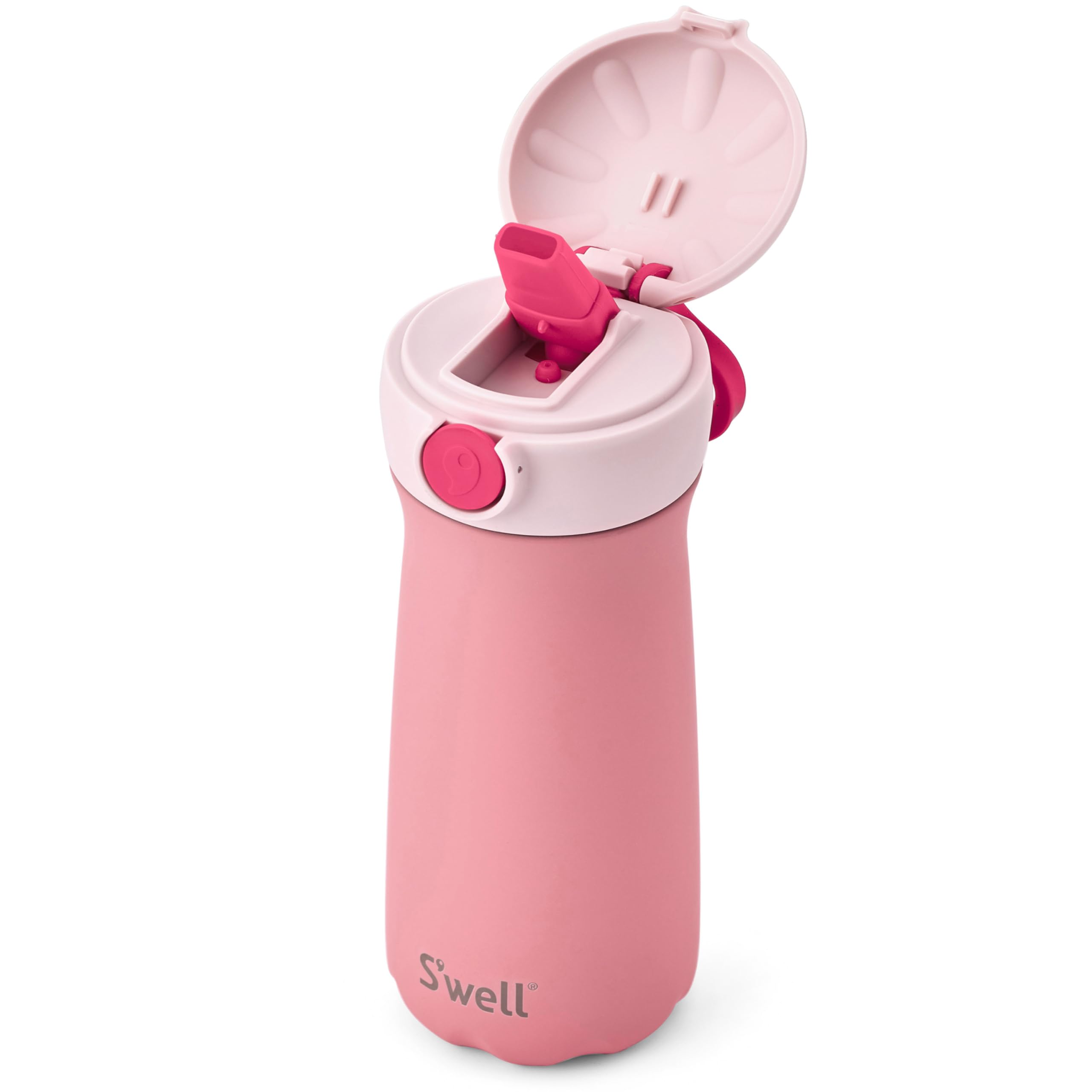 S’well Stainless Steel Kids Pop Top Traveler, 14oz, Pink Taffy, Triple Layered Vacuum Insulated Container Keeps Drinks Cold for 24 Hours, Leakproof, BPA Free, Easy Carrying On The Go