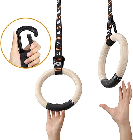 Gonex Anillos Gimnasia Madera con Correas Numéricas Ajustables ...