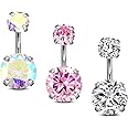 Incaton 14G Belly Button Ring Surgical Stainless Steel Round Cubic Zirconia Navel Barbell Belly Rings For Women 6/8/10/12mm