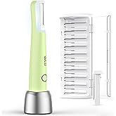 Dermaplane Razor for Women Face, WLU Rechargeable Face Dermaplaning Tool – Peach Fuzz, Facial Hair & Exfoliation Removal, Sonic Technology with LED Light, 3 Speeds & 10 Blades (Green)