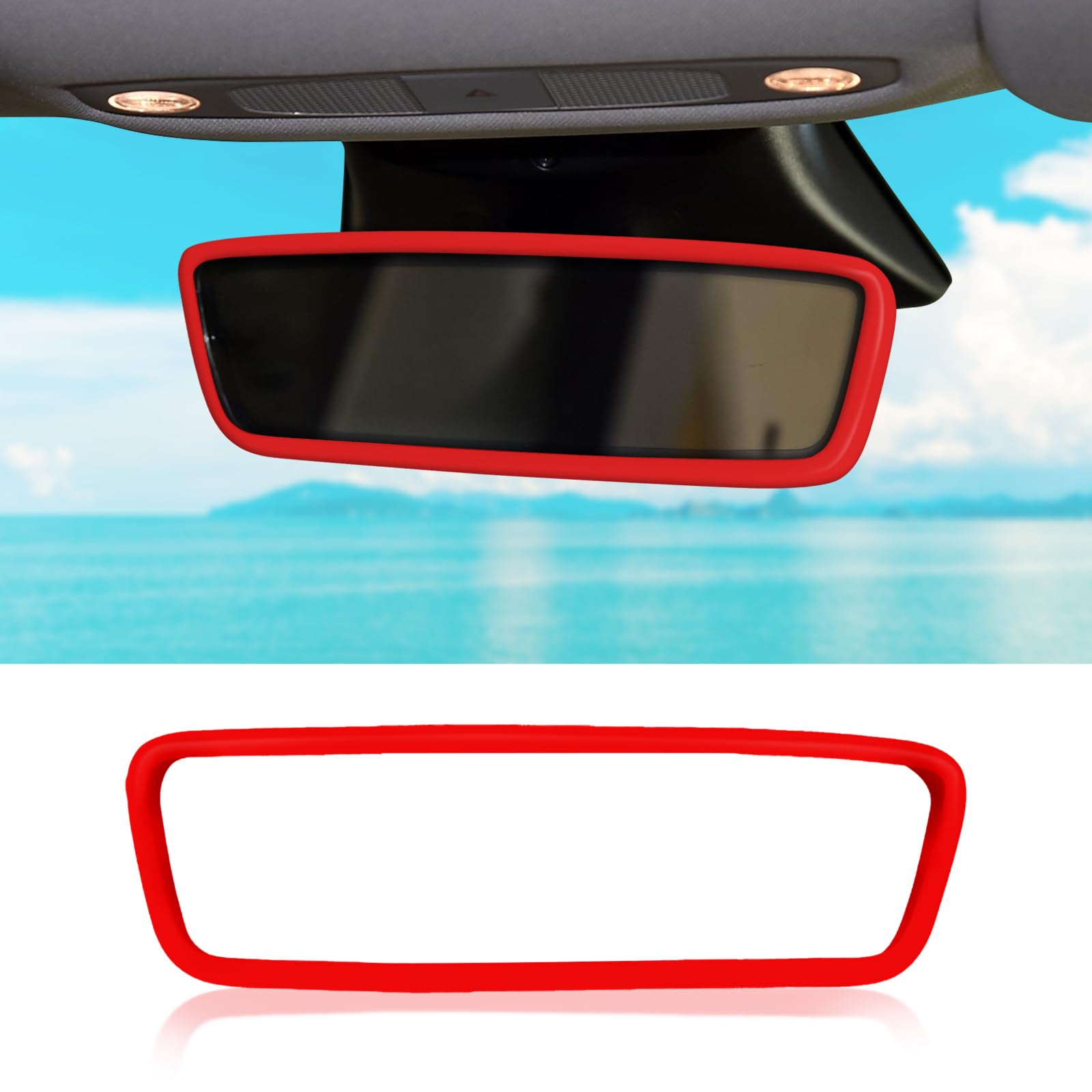 Photo 1 of Car Rear View Mirror Silicone Protector Cover, Compatible with Model 3/Y, Auto Interior Mirror Decoration Frame, Car Accessories Interior (Red)
