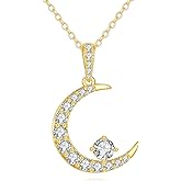 SISGEM 14k Gold 0.5 Carat Lab Grown Diamond Moon Necklace for Women, Fine Jewelry Gifts for Her, 16-18 Inches