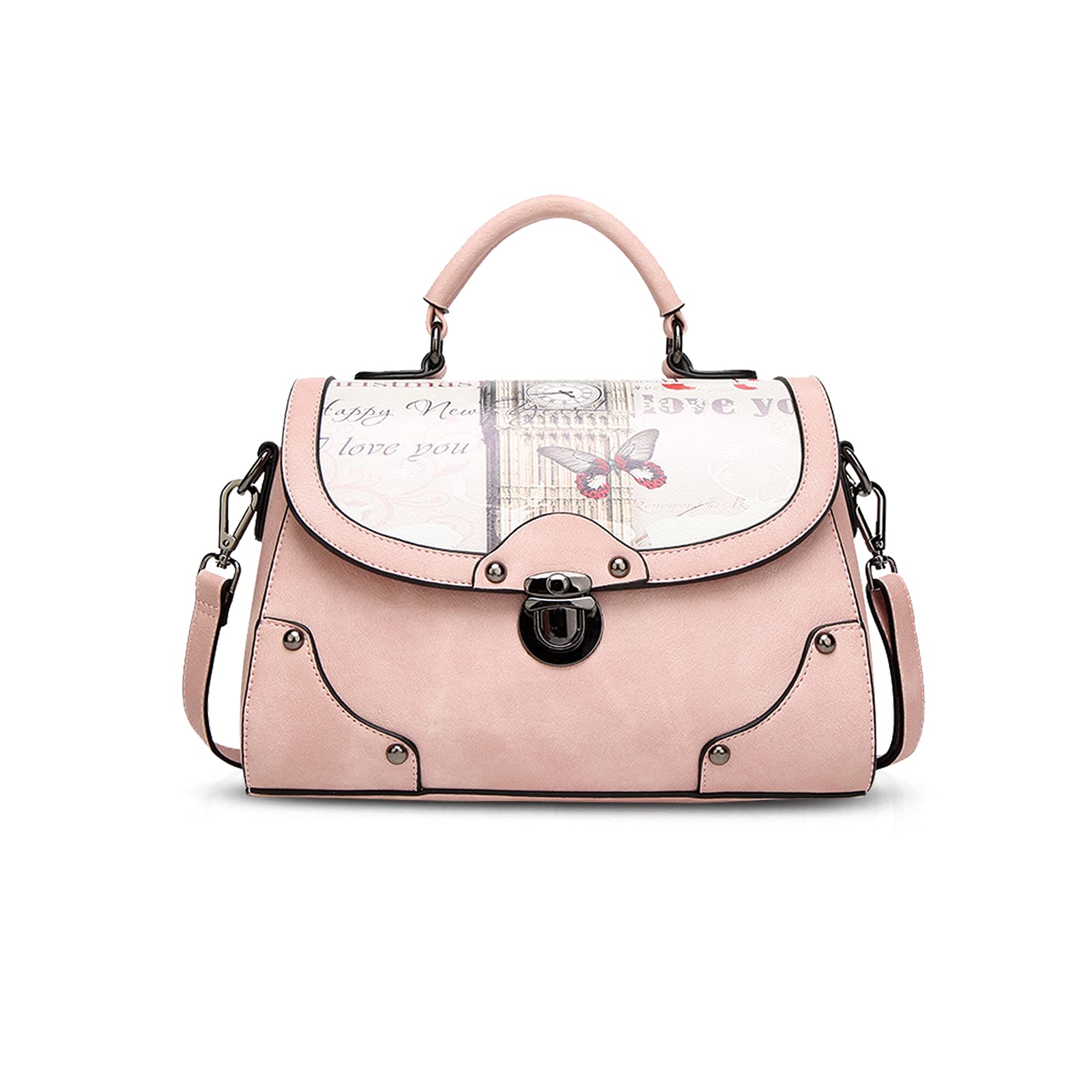 NICOLE&DORIS Women's Elegant Tote Crossbody PU Leather Handbag, Pink, L